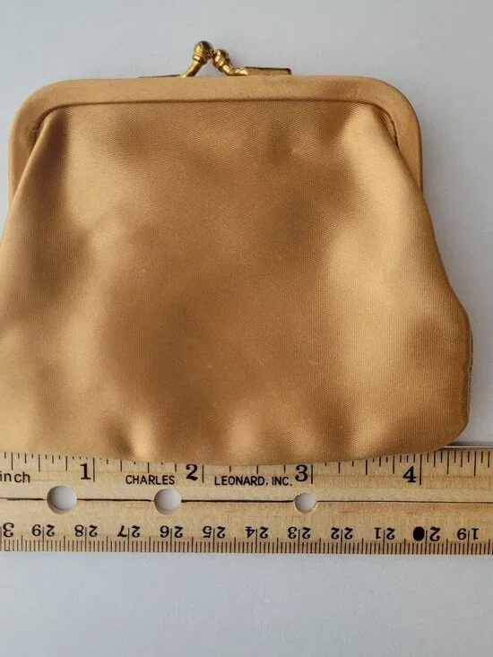 Vintage Satin Coin Purse Gold Color - Picture 10 of 14